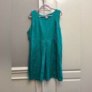 J. Jill Teal Sleeveless Pleated Linen Dress